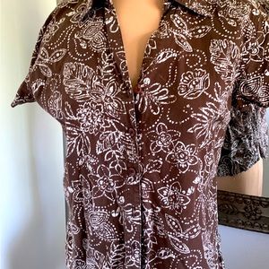 RENE MARGO BLOUSE ABSTRACT BROWN AND WHITE SIZE SMALL